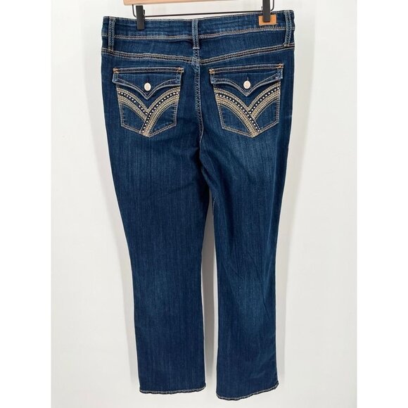 Seven7 Ladies Rocker Slim Bootcut Jeans Size 12 Dark Wash Embellished Pockets - Picture 7 of 13